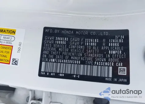 2024 Honda Civic Type R z USA, uszkodzony, nr VIN JHMFL5G40RX003006